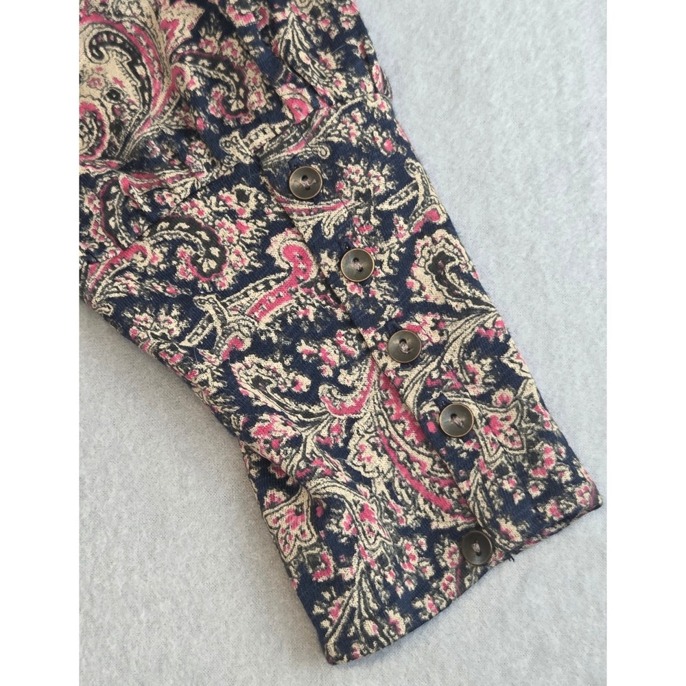 Lucky Brand Paisley Henley Blouse‎ Cotton Modal Size Medium Bohemian Pink Navy - Picture 5 of 11